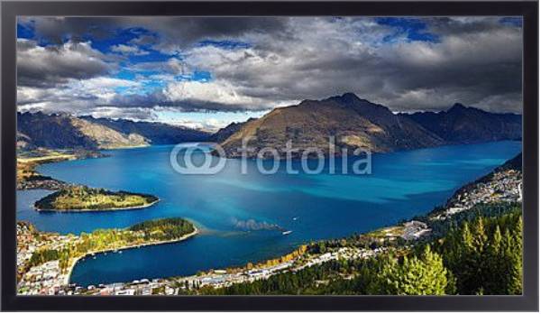 Постер Озеро Уакатипу, Новая Зеландия с типом исполнения На холсте в раме в багетной раме 221-01