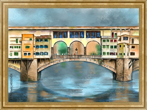 Постер Старый мост Флоренции с типом исполнения На холсте в раме в багетной раме NA033.1.051
