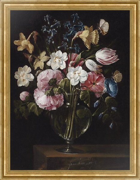 Постер Цветы в стеклянной вазе 5 с типом исполнения На холсте в раме в багетной раме NA033.1.051