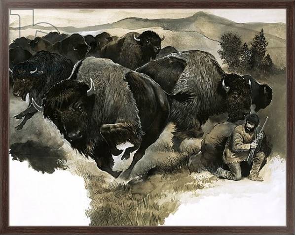 Постер Charging buffalo с типом исполнения На холсте в раме в багетной раме 221-02