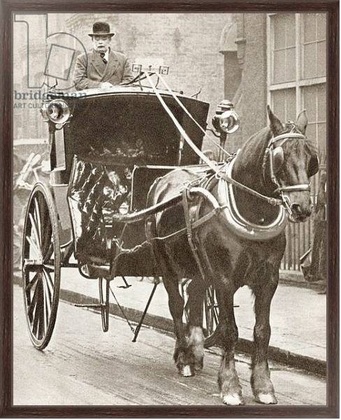 Постер A Hansom Cab in London, England in 1910 с типом исполнения На холсте в раме в багетной раме 221-02