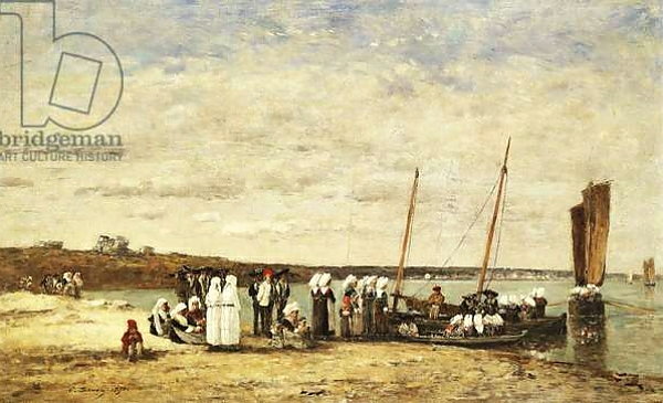 Постер Fisherwomen disembarking from Plougastel, 1870 с типом исполнения На холсте без рамы