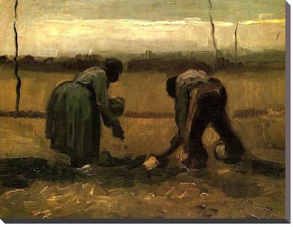Постер Крестьянин и крестьянка сажающие картофель с типом исполнения На холсте без рамы