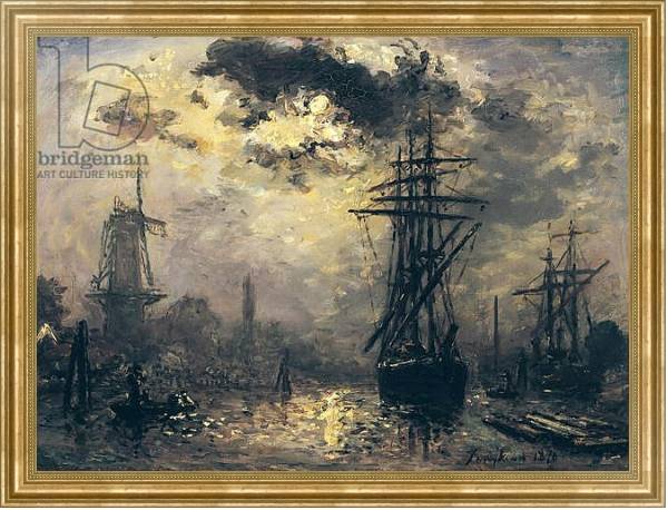 Постер View of the Port, or The Windmills in Rotterdam, 1870 с типом исполнения На холсте в раме в багетной раме NA033.1.051