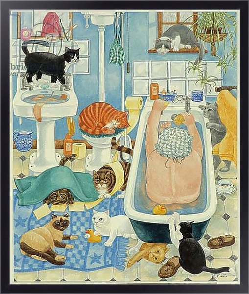 Постер Grandma and 10 cats in the bathroom с типом исполнения На холсте в раме в багетной раме 221-01