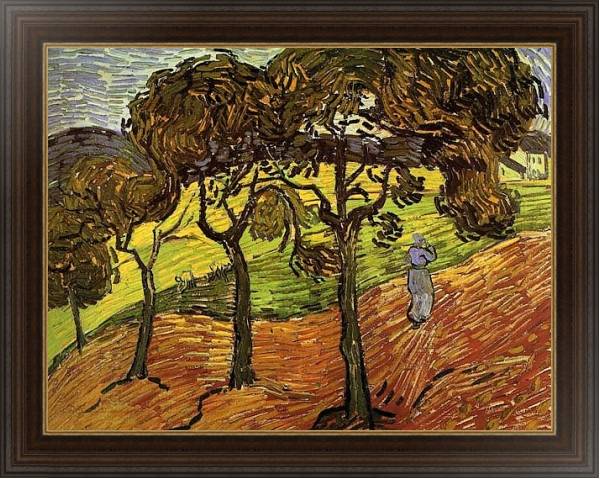 Постер Пейзаж с деревьями и фигурами с типом исполнения На холсте в раме в багетной раме 1.023.151