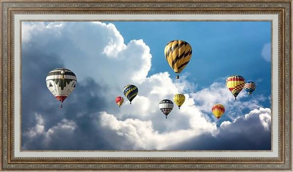 Постер Воздушные шары над облаками с типом исполнения На холсте в раме в багетной раме 595.M52.330