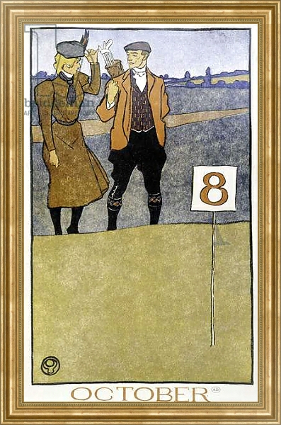 Постер Couple playing golf - in “” Golf Calendar”” by Edward Penfield, ed. 1899 с типом исполнения На холсте в раме в багетной раме NA033.1.051
