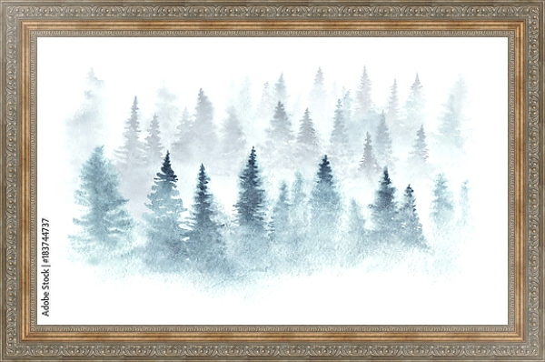 Постер Зимний лес в тумане с типом исполнения На холсте в раме в багетной раме 484.M48.310