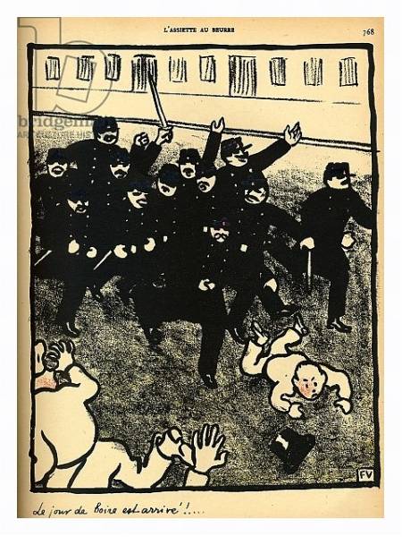 Постер A police brigade charges a group of demonstrators, 1902 с типом исполнения На холсте в раме в багетной раме 221-03