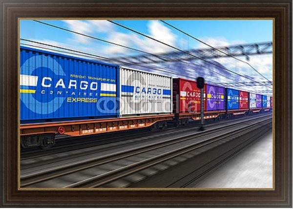 Постер Грузовой поезд с контейнерами с типом исполнения На холсте в раме в багетной раме 1.023.151
