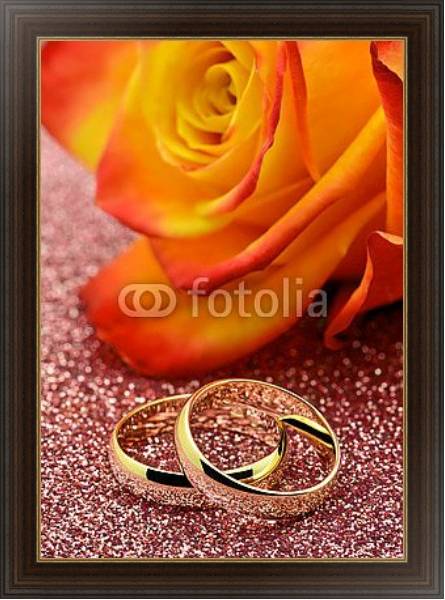 Постер Золотые кольца и роза с типом исполнения На холсте в раме в багетной раме 1.023.151