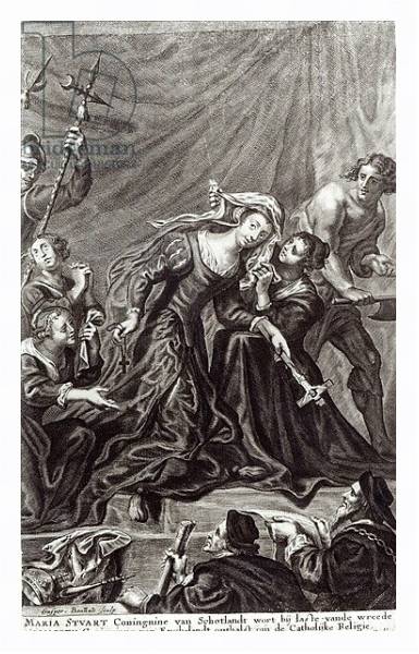 Постер The Execution of Mary, Queen of Scots, 8th February 1587, engraving by Gaspar Boutatts с типом исполнения На холсте в раме в багетной раме 221-03