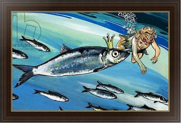 Постер Boy swimming with a fish, illustration from 'The Water Babies' by Charles Kingsley с типом исполнения На холсте в раме в багетной раме 1.023.151