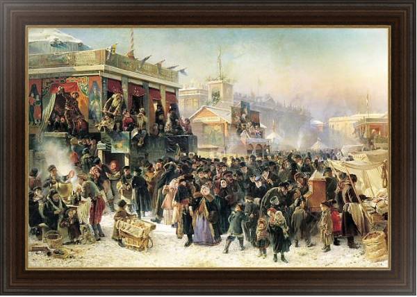 Постер Народное гулянье во время Масленицы на Адмиралтейской площади в Петербурге. 1869 с типом исполнения На холсте в раме в багетной раме 1.023.151