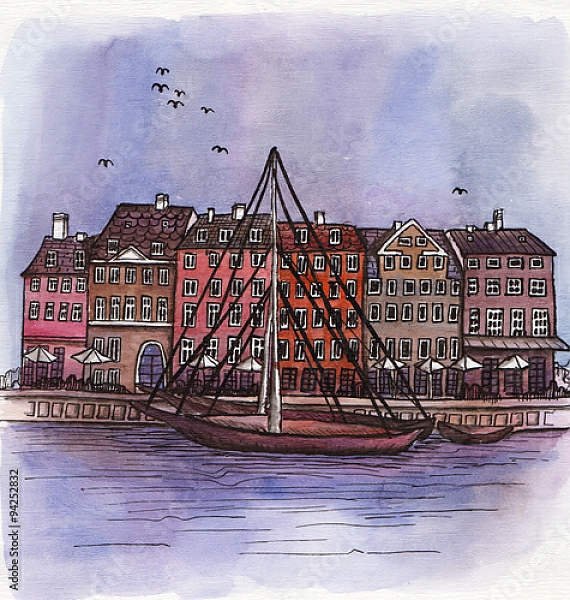 Постер Лодка на канале Амстердама с типом исполнения На холсте без рамы
