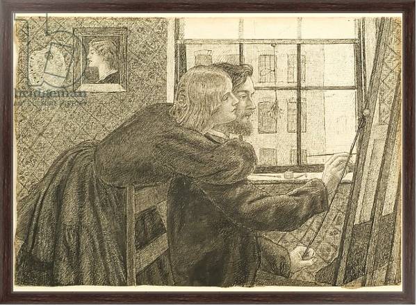Постер G P Boyce with Fanny Cornforth at Rossetti's Studio, Chatham Place, c.1858 с типом исполнения На холсте в раме в багетной раме 221-02