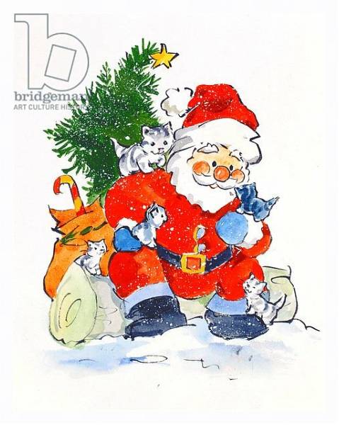 Постер Father Christmas and Kittens, 1996 с типом исполнения На холсте в раме в багетной раме 221-03