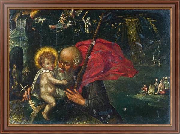 Постер Святой Христофор, несущий невинного младенца с типом исполнения На холсте в раме в багетной раме 35-M719P-83