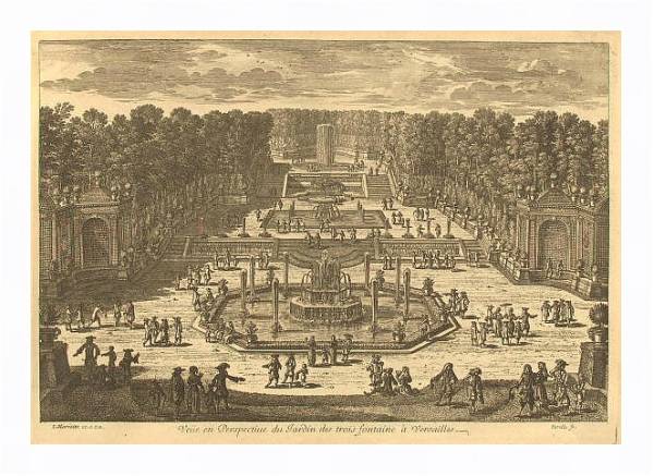 Постер Вид на парк с террасами и тремя фонтанами с типом исполнения На холсте в раме в багетной раме 221-03