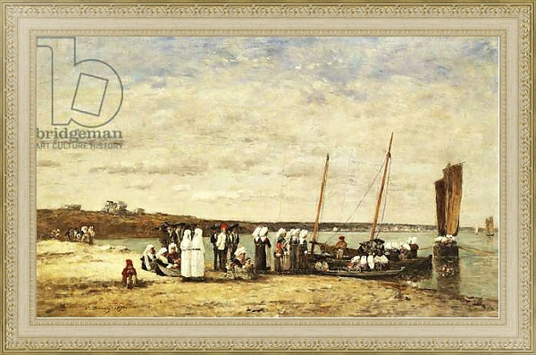 Постер Fisherwomen disembarking from Plougastel, 1870 с типом исполнения На холсте в раме в багетной раме 484.M48.725