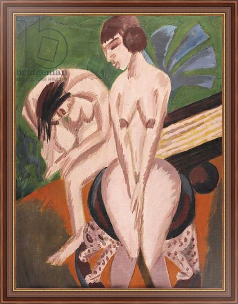 Постер Two Nudes in the Room; Zwei Akte im Raum, 1914 с типом исполнения На холсте в раме в багетной раме 35-M719P-83