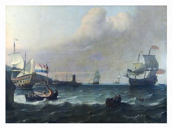 Постер Голландский военный корабль, входящий в Среднеземноморской порт с типом исполнения На холсте в раме в багетной раме 221-03