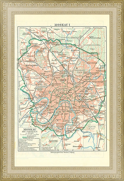 Постер Старинная карта Москвы с типом исполнения Акварель в раме в багетной раме 484.M48.725