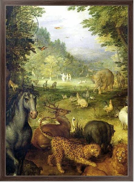 Постер Earth, or The Earthly Paradise, detail of animals, 1607-08 с типом исполнения На холсте в раме в багетной раме 221-02