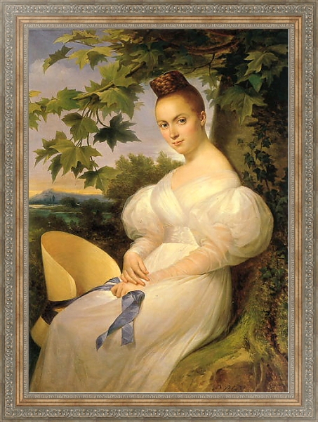 Постер Портрет женщины, сидящей рядом с деревом с типом исполнения На холсте в раме в багетной раме 484.M48.310