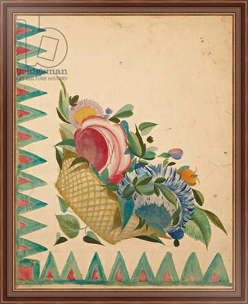Постер Textile design with basket of flowers, с типом исполнения На холсте в раме в багетной раме 35-M719P-83