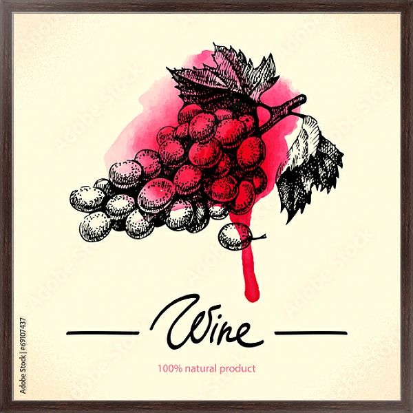 Постер Гроздь винограда с красной кляксой с типом исполнения На холсте в раме в багетной раме 221-02