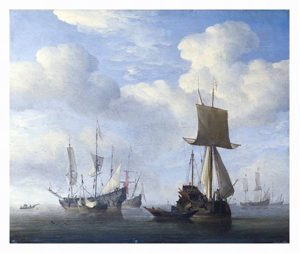 Постер Английский и голландский корабль на приколе с типом исполнения На холсте в раме в багетной раме 221-03