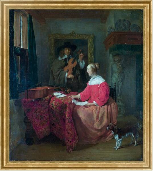 Постер Женщина, сидящая у стола и мужчина со скрипкой с типом исполнения На холсте в раме в багетной раме NA033.1.051