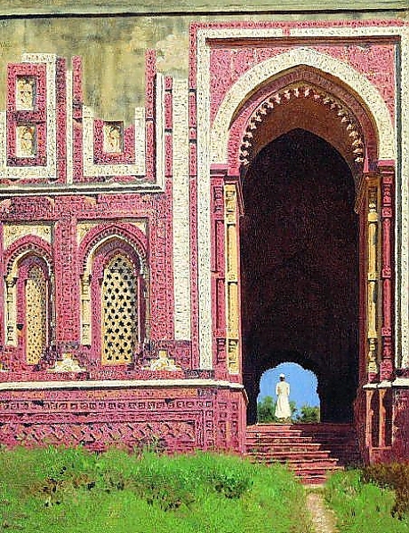 Постер Ворота около Кутуб-Минара. Старый Дели. 1875 с типом исполнения На холсте без рамы