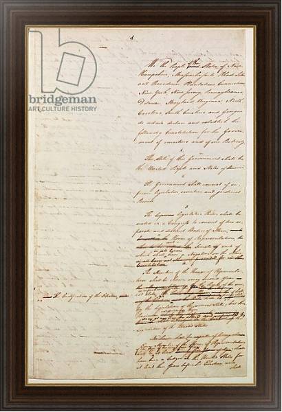 Постер First draft of the Constitution of the United States, 1787 с типом исполнения На холсте в раме в багетной раме 1.023.151