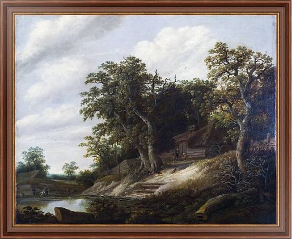 Постер Домик на берегу потока среди деревьев с типом исполнения На холсте в раме в багетной раме 35-M719P-83