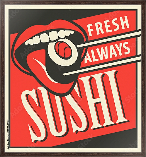 Постер Ретро реклама для суши с типом исполнения На холсте в раме в багетной раме 221-02