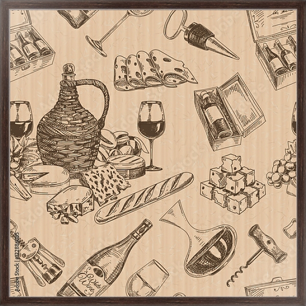 Постер Вино и закуски с типом исполнения На холсте в раме в багетной раме 221-02