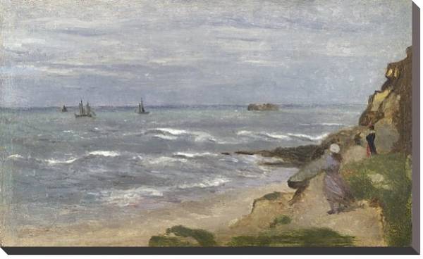 Постер Морской пейзаж с людьми на скалах с типом исполнения На холсте без рамы