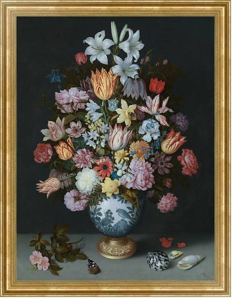 Постер Натюрморт с цветами в вазе с типом исполнения На холсте в раме в багетной раме NA033.1.051