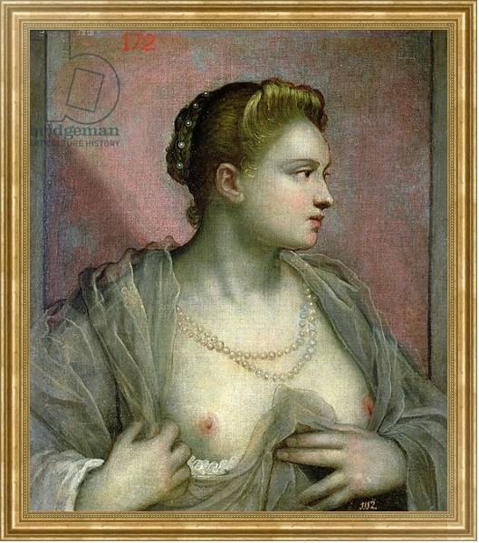 Постер Portrait of a Woman Revealing her Breasts, c.1570 с типом исполнения На холсте в раме в багетной раме NA033.1.051