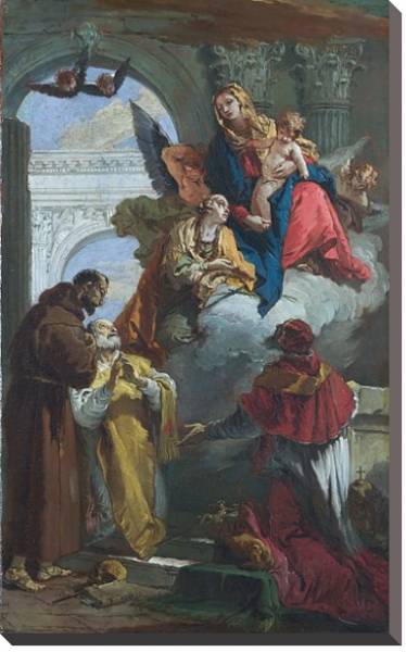 Постер Дева Мария с младенцем, появляющиеся перед группой Святых с типом исполнения На холсте без рамы