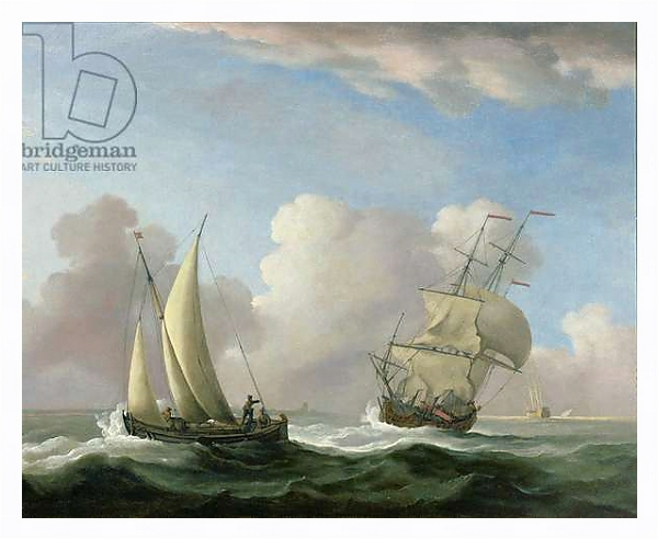 Постер A Man-o'-War in a Swell and a Sailing Boat с типом исполнения На холсте в раме в багетной раме 221-03