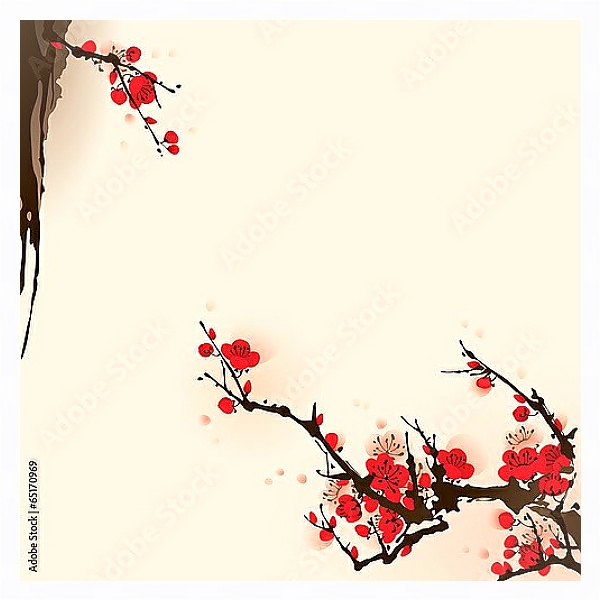 Постер Сакура. Цветение с типом исполнения На холсте в раме в багетной раме 221-03