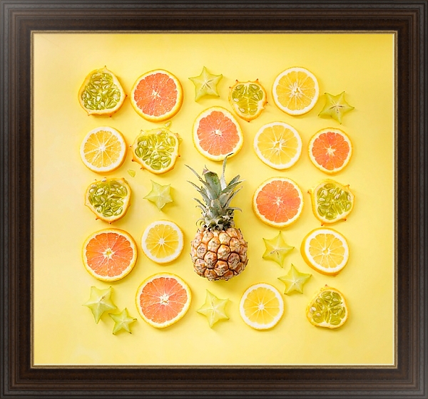 Постер Цитрусовая композиция из сочных фруктов с типом исполнения На холсте в раме в багетной раме 1.023.151