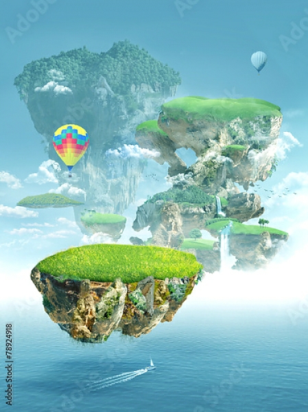 Постер Летающие острова с типом исполнения На холсте без рамы