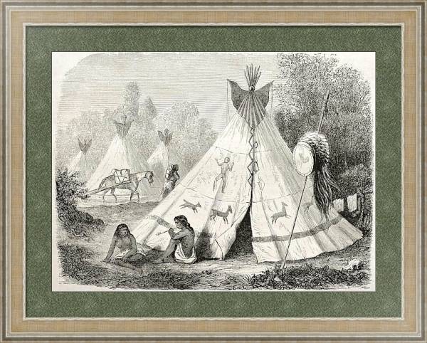 Постер Tepee in Comanche native American camp. Created by Duveaux. Published on Le Tour du Monde, Paris, 18 с типом исполнения Акварель в раме в багетной раме 485.M40.584