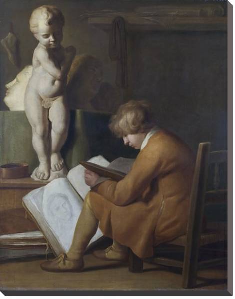 Постер Сидящий и рисующий мальчик с типом исполнения На холсте без рамы