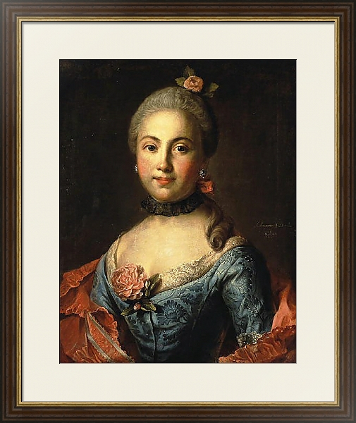 Постер Портрет неизвестной в темно-голубом платье с типом исполнения Под стеклом в багетной раме 1.023.036